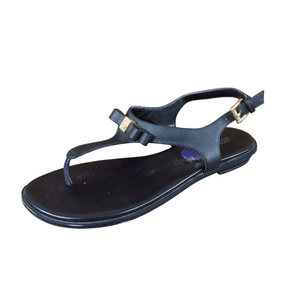 Michael Kors Nori Women Thong Sandal Size 8.5 Summer Travel Black Manmade Bow